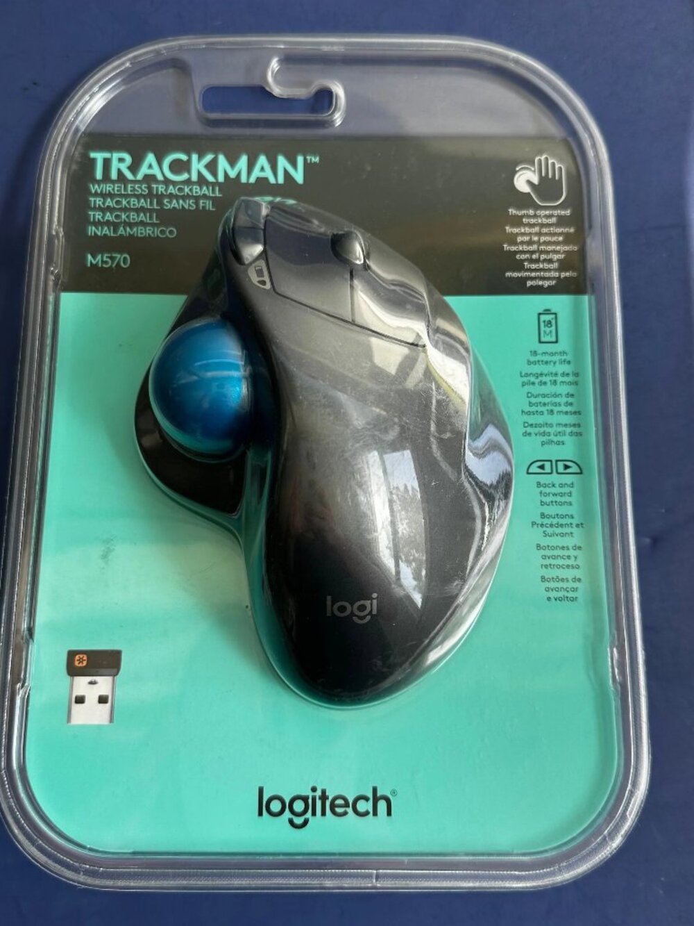NEW SEALED Logitech M570 Wireless Trackball Mouse Gray USB Unifying 910-001799